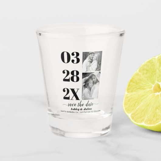 De moderne zwarte en witte twee foto sparen de Dat Shot Glas (Voorkant)