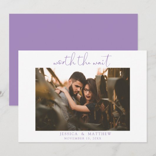 De moeite waard het wachten bruiloft fotoscript Mo Save The Date (Voorkant / Achterkant)
