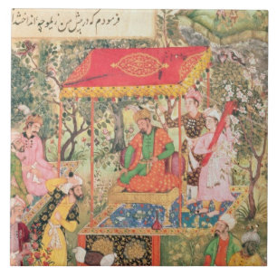 De Mogul Emperor Babur ontvangt de gezanten Oezbee Tegeltje