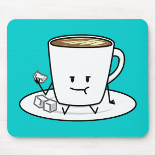 De mok latte koffie die van de koffie de room van muismat