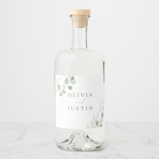 De mooie bruiloft: groen blad elegantie bruiloft likeurfles etiket (Voorkant)