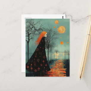 De mooie dame met rood haar heeft vele manen briefkaart