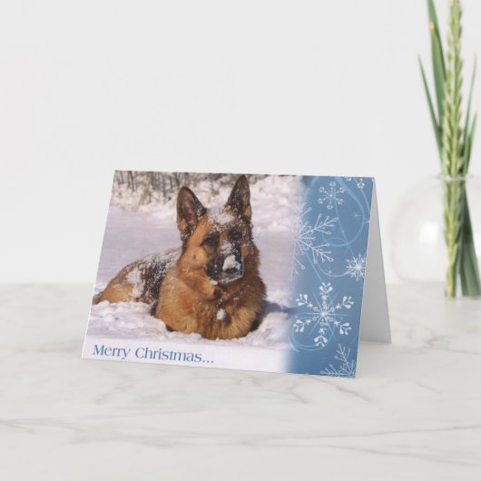 De mooie Hond van de Duitse herder in sneeuw Feestdagen Kaart (Voorkant)