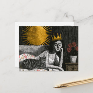 De mooie slapende koningin en haar kat briefkaart