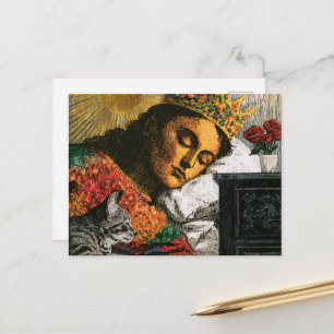 De mooie slapende koningin en haar kat briefkaart