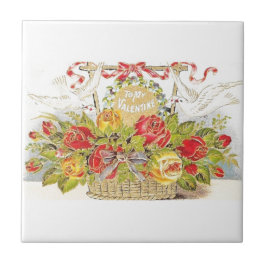 De mooie Vintage Mand van de Duiven & van de Rozen Tegeltje