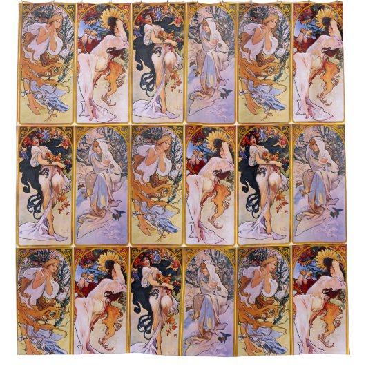 De mooie vrouwen van Mucha Douchegordijn (Voorkant)