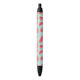 De mooie watermeloen snijdt en zadenpatroon zwarte inkt pen