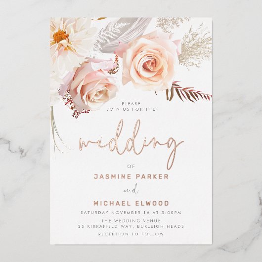 De mooiste bruiloft: goddelijke bloesem folie uitnodiging (Voorkant)