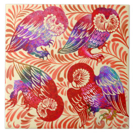De Morgan Ruby Luster Owl Antiek Repro Tegeltje