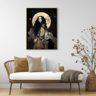 De Morrigan Godin met Raven Donkere Art Nouveau Poster