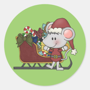 De Muis van de kerstman met Slee Ronde Sticker
