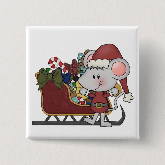 De Muis van de kerstman met Slee Vierkante Button 5,1 Cm (Voorkant)
