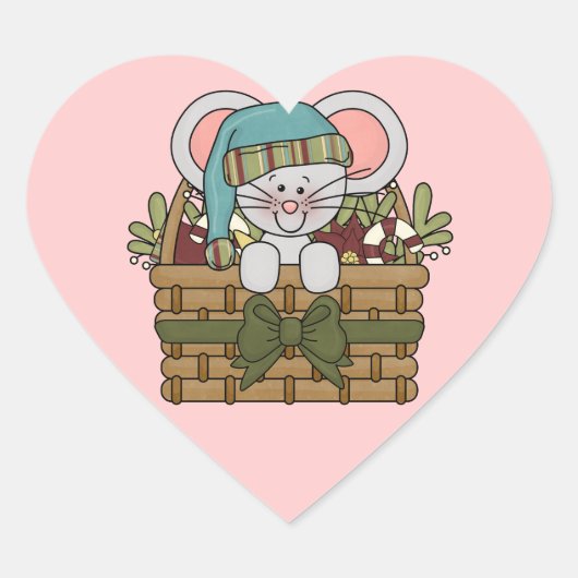 De Muis van Kerstmis in Mand Hart Sticker (Voorkant)