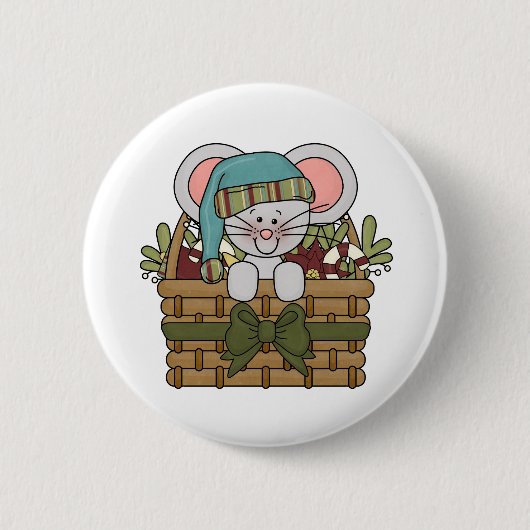 De Muis van Kerstmis in Mand Ronde Button 5,7 Cm (Voorkant)
