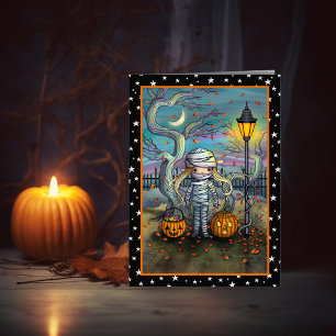 De Mummie Cute Halloween Kunstkaart Kaart