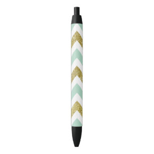 De munt en Gouden Faux schitteren Chevron Zwarte Inkt Pen