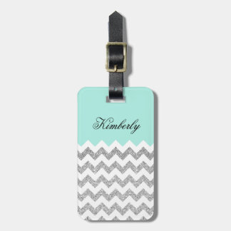 De munt en Zilveren Faux schitteren Chevron Bagagelabel