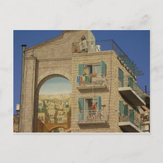 De muur van Panited van een huis in Jeruzalem Briefkaart