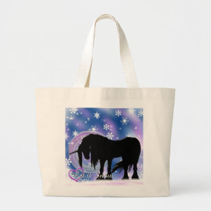 De Mystical Black Unicorn (laat het sneeuwen) Grote Tote Bag