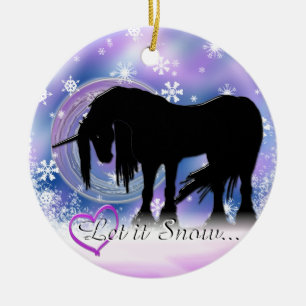 De Mystical Black Unicorn (laat het sneeuwen) Keramisch Ornament