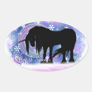 De Mystical Black Unicorn (laat het sneeuwen) Ovale Sticker