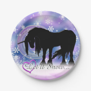 De Mystical Black Unicorn (laat het sneeuwen) Papieren Bordje