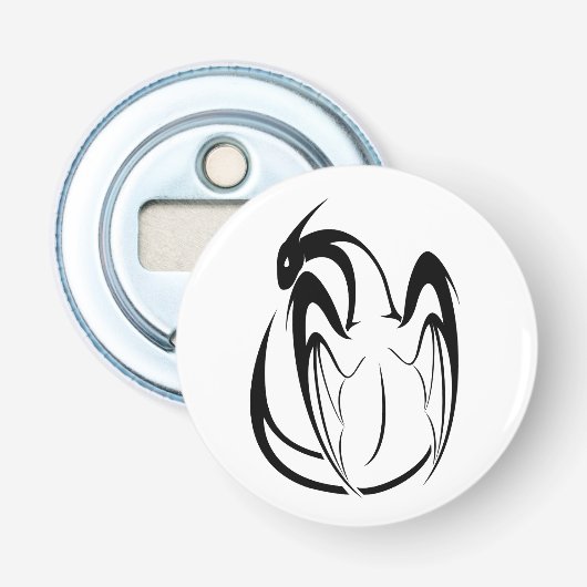 De mythische schets van de zwarte en witte draak button flesopener (Voorkant)