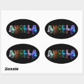 De naam Angela in Lights Ovale Sticker (Vel)
