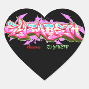 De naam Elizabeth in graffiti-stickers   Hart Sticker