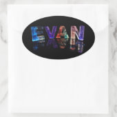 De naam Evan in 3D Lichten (Foto) Ovale Sticker (Tas)