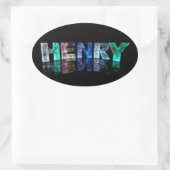 De naam Henry in 3D Lichten (Foto) Ovale Sticker (Tas)