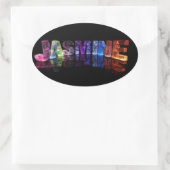 De naam Jasmine in 3D-lichten (Foto) Ovale Sticker (Tas)