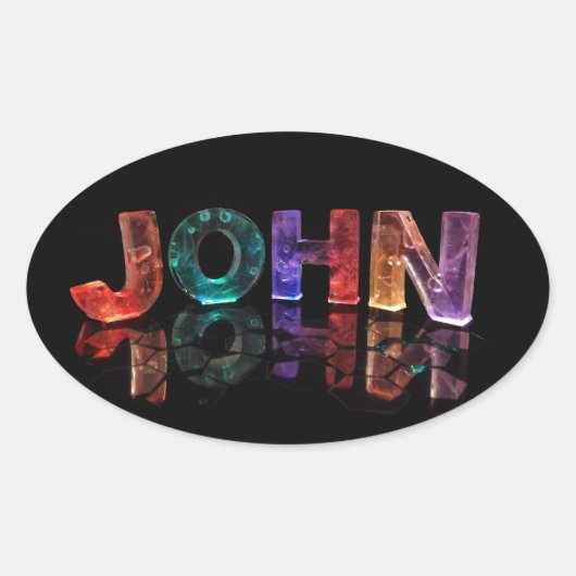De naam John in 3D Lichten (Foto) Ovale Sticker (Voorkant)