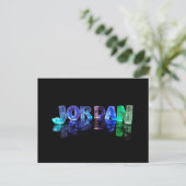 De naam Jordanië in 3D-lichten (foto) Briefkaart (Staand voorkant)