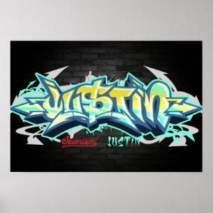 De naam Justin in graffiti Poster