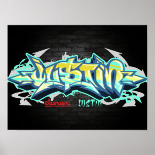 De naam Justin in graffiti Poster