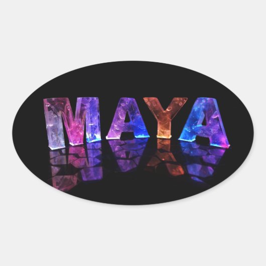 De naam Maya in 3D lichten (foto) Ovale Sticker (Voorkant)
