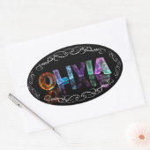 De naam Olivia - Naam in het licht (foto) Ovale Sticker (Envelop)
