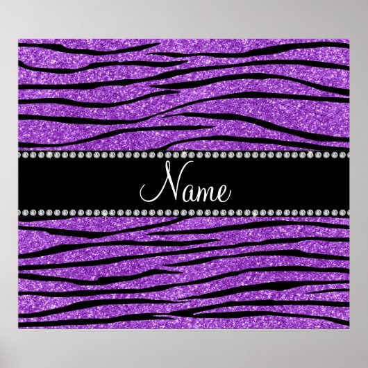 De naam pastel paarse glitter zebra strip personal poster (Voorkant)