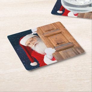 De naam Santa Merry Christmas Vierkante Kartonnen Onderzetter