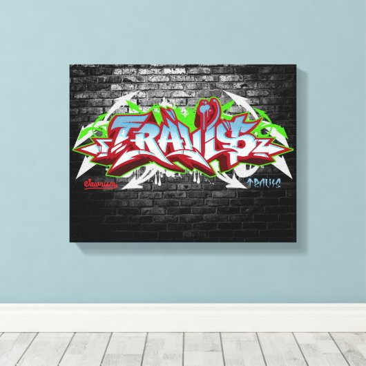 De naam Travis in graffiti Canvas Afdruk (Insitu (Houten vloer))