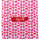 De naam van de moderne rode en roze doodled harten douchegordijn (Voorkant)