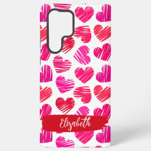 De naam van de moderne rode en roze doodled harten samsung galaxy hoesje
