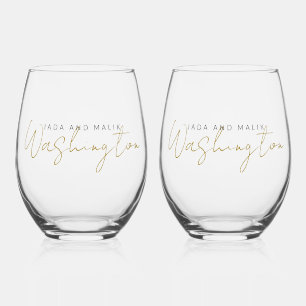 De Naam van het huwelijkspaar Monogram Goud Zwart Wijnglas Zonder Voet