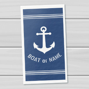De naam van je boot Nautical Anchor Navy Blue Servet