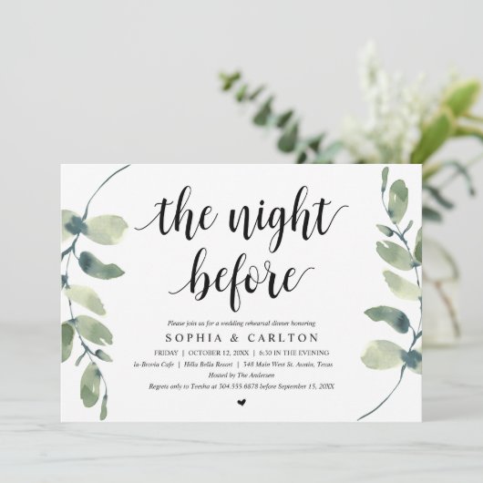 De nacht ervoor, Greenery, Rehearsal Dinner Kaart (Staand voorkant)