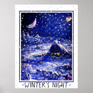 De nacht van de winter. Moon Crescent. Rusland Poster
