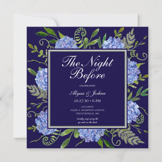 De nacht voor Blue Hydrangea QR-code Kaart (Voorkant)