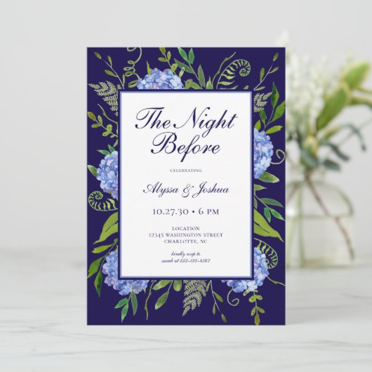 De nacht voor Blue Hydrangea QR-code Kaart (Staand voorkant)